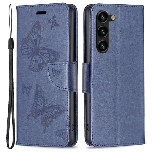 BF Imprinting Pattern Series-4 for Samsung Galaxy S23+ PU Leather Flip Phone Case Imprinted Butterflies Stand Wallet Folio Cover - Dark Blue