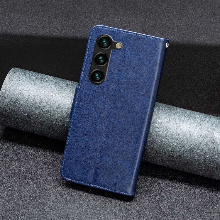 BF Imprinting Pattern Series-4 for Samsung Galaxy S23+ PU Leather Flip Phone Case Imprinted Butterflies Stand Wallet Folio Cover - Dark Blue