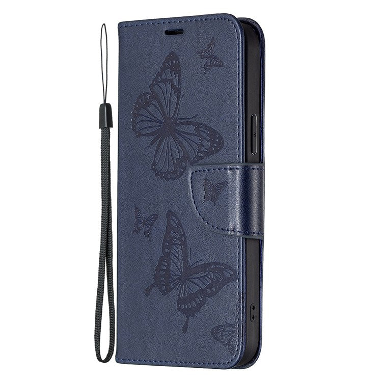 BF Imprinting Pattern Series-4 for Samsung Galaxy S23+ PU Leather Flip Phone Case Imprinted Butterflies Stand Wallet Folio Cover - Dark Blue
