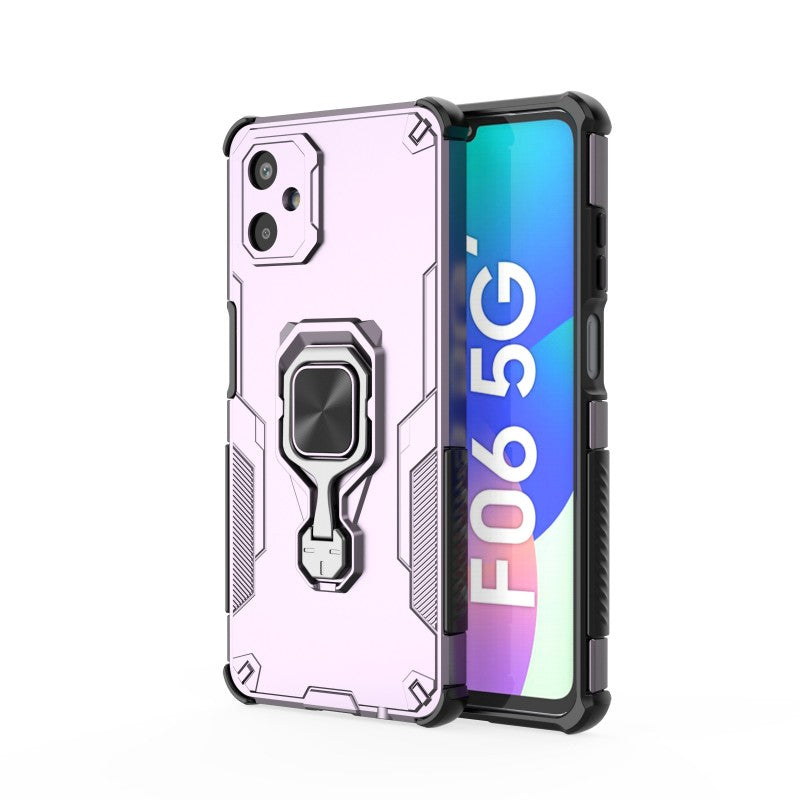 For Samsung Galaxy F06 5G Phone Case WANLONFENG PC TPU Back Cover Kickstand with Tempered Glass - Purple