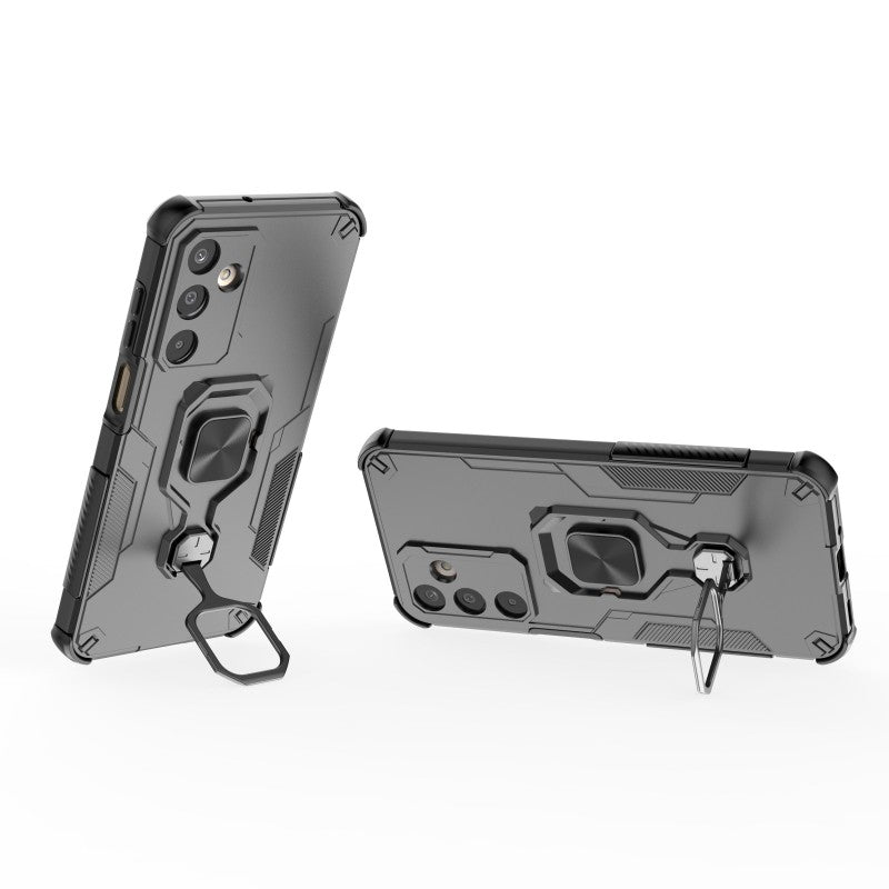 For Samsung Galaxy M16 5G Phone Case WANLONFENG PC TPU Back Cover Kickstand with Tempered Glass - Black