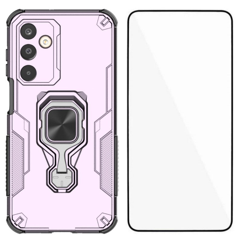 For Samsung Galaxy M16 5G Phone Case WANLONFENG PC TPU Back Cover Kickstand with Tempered Glass - Purple
