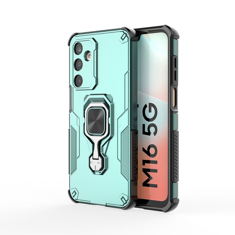 For Samsung Galaxy M16 5G Phone Case WANLONFENG PC TPU Back Cover Kickstand with Tempered Glass - Green