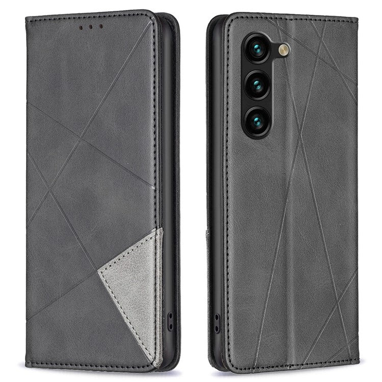 For Samsung Galaxy S23+ BF Imprinting Pattern Series-1 Geometric Imprinted PU Leather Full Protection Cover Magnetic Auto-absorbed Card Holder Phone Stand Case - Black