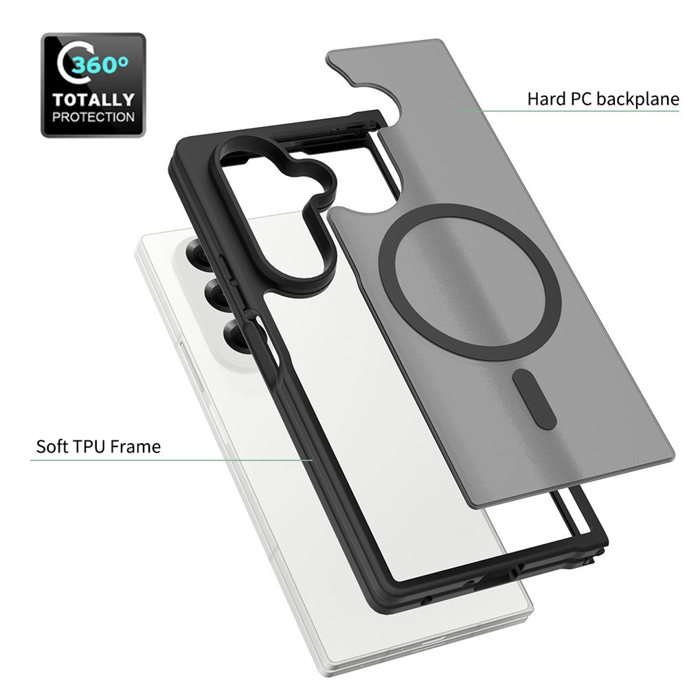 For Samsung Galaxy Z Fold7 5G Case Compatible with MagSafe TPU Frame Acrylic Back Phone Cover Skin Touch - Black