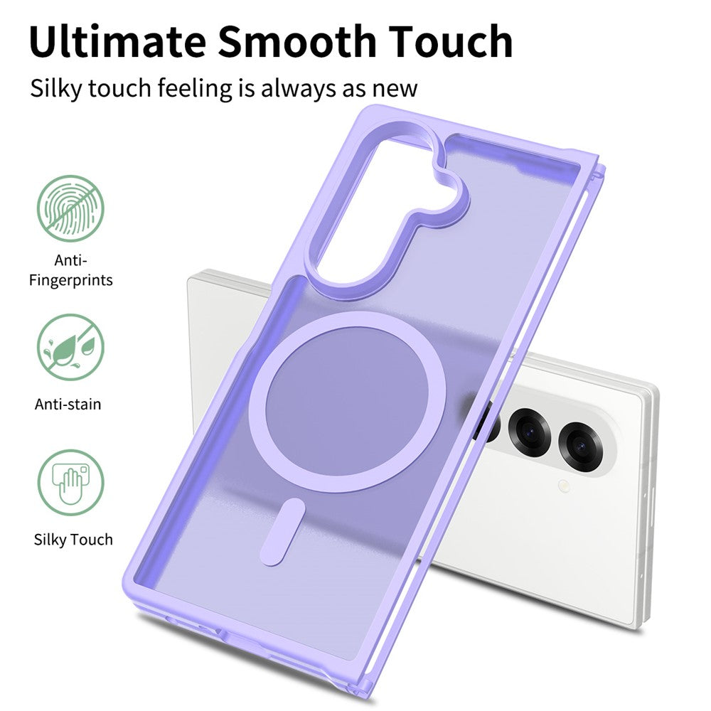 For Samsung Galaxy Z Fold7 5G Case Compatible with MagSafe TPU Frame Acrylic Back Phone Cover Skin Touch - Purple