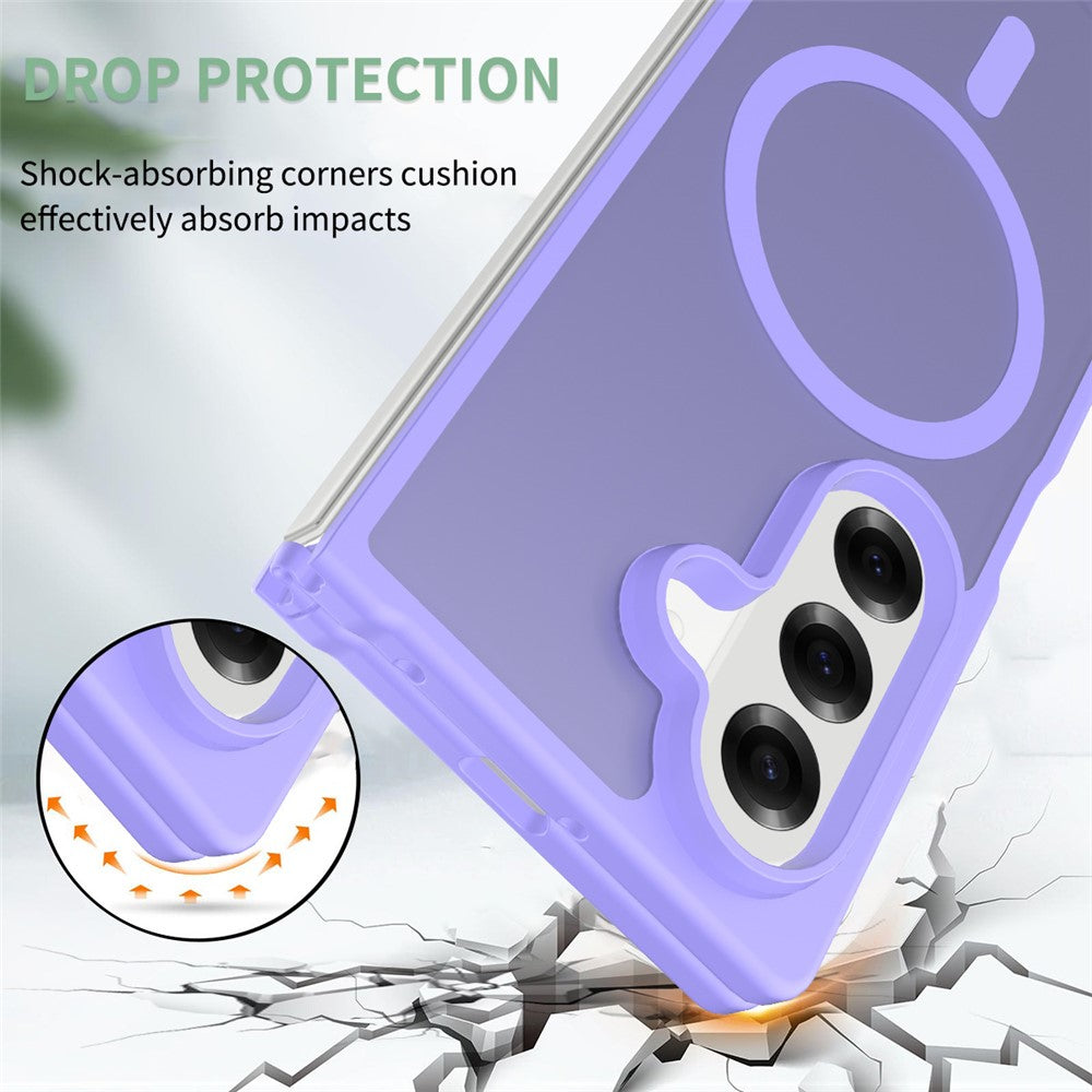 For Samsung Galaxy Z Fold7 5G Case Compatible with MagSafe TPU Frame Acrylic Back Phone Cover Skin Touch - Purple