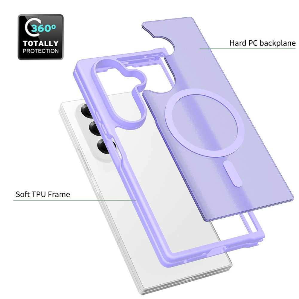 For Samsung Galaxy Z Fold7 5G Case Compatible with MagSafe TPU Frame Acrylic Back Phone Cover Skin Touch - Purple