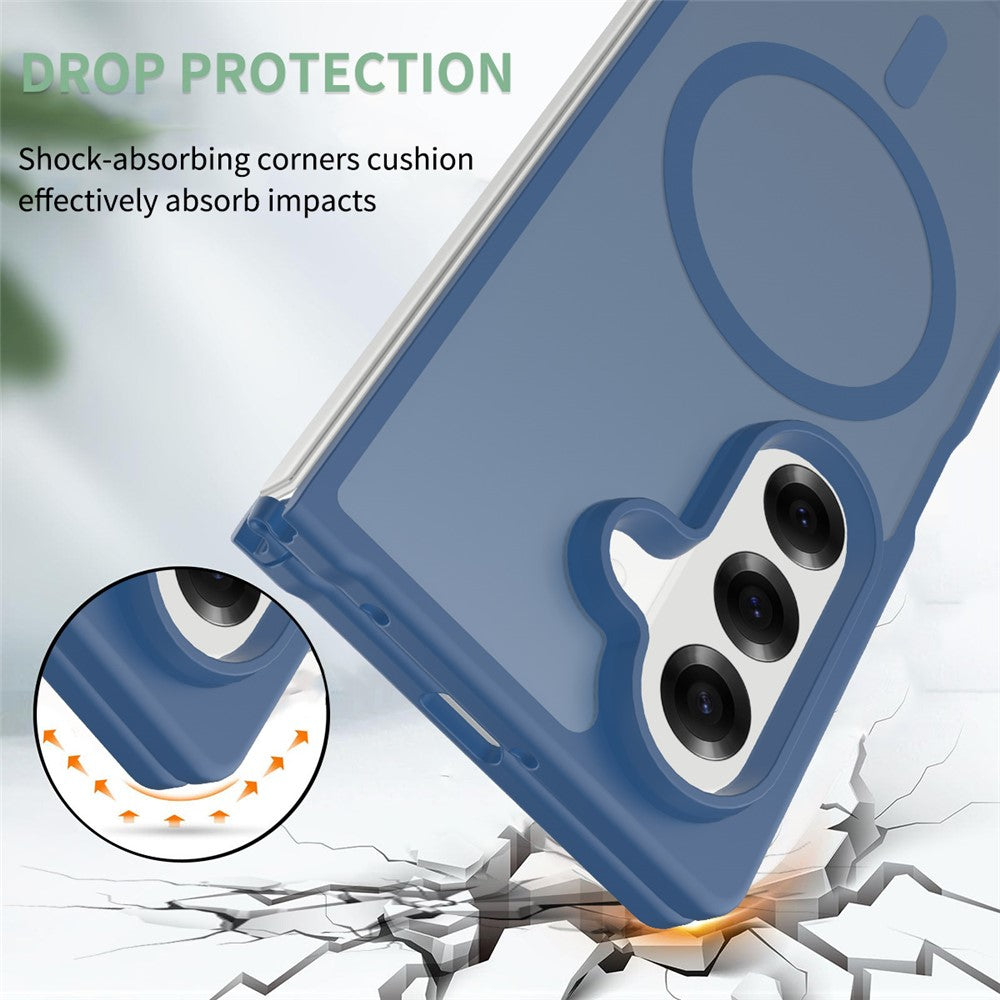 For Samsung Galaxy Z Fold7 5G Case Compatible with MagSafe TPU Frame Acrylic Back Phone Cover Skin Touch - Blue