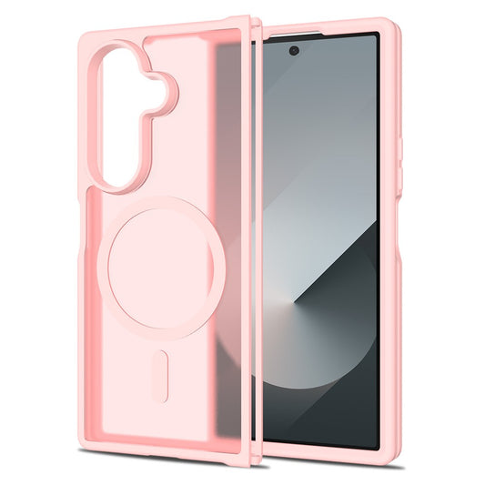 For Samsung Galaxy Z Fold7 5G Case Compatible with MagSafe TPU Frame Acrylic Back Phone Cover Skin Touch - Pink