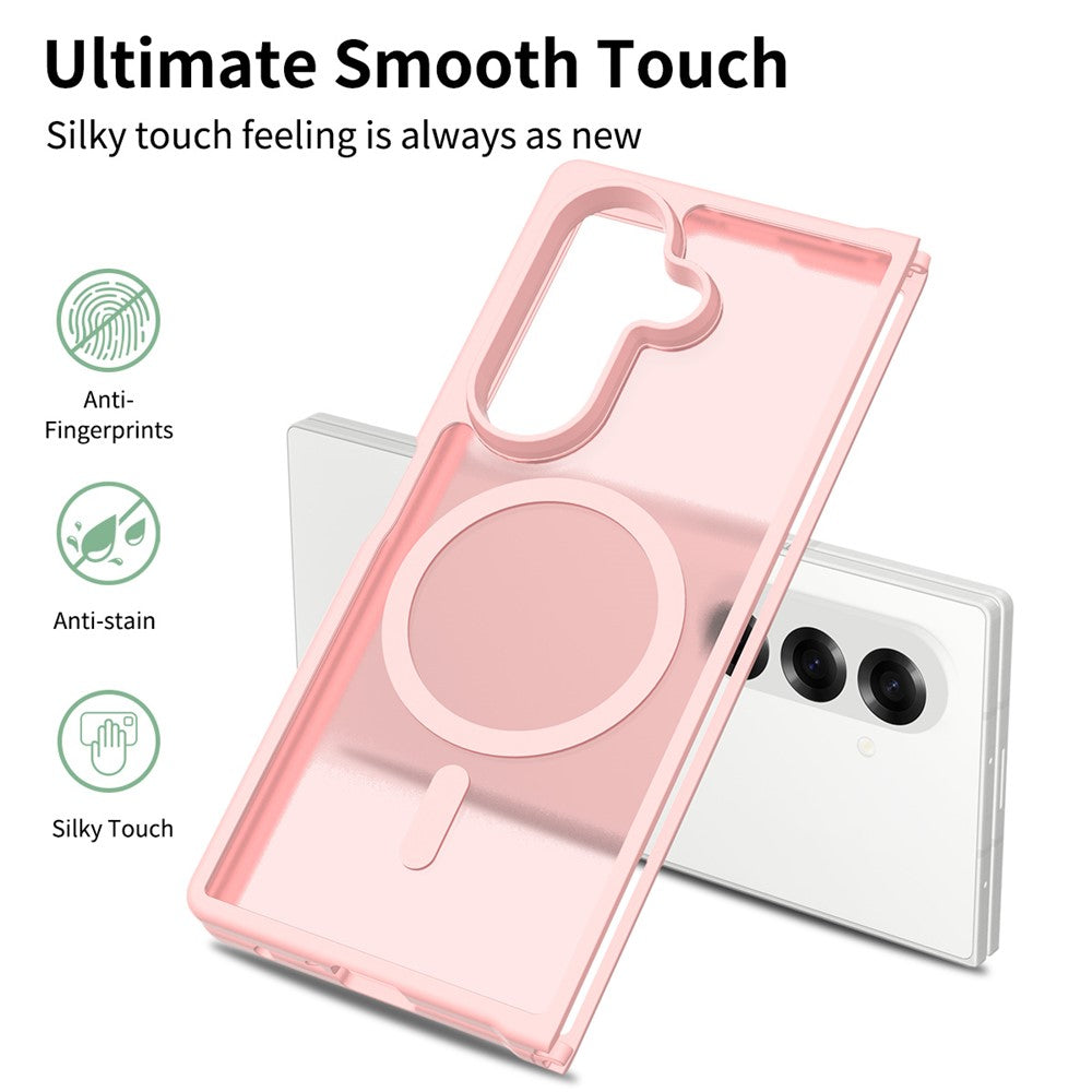 For Samsung Galaxy Z Fold7 5G Case Compatible with MagSafe TPU Frame Acrylic Back Phone Cover Skin Touch - Pink