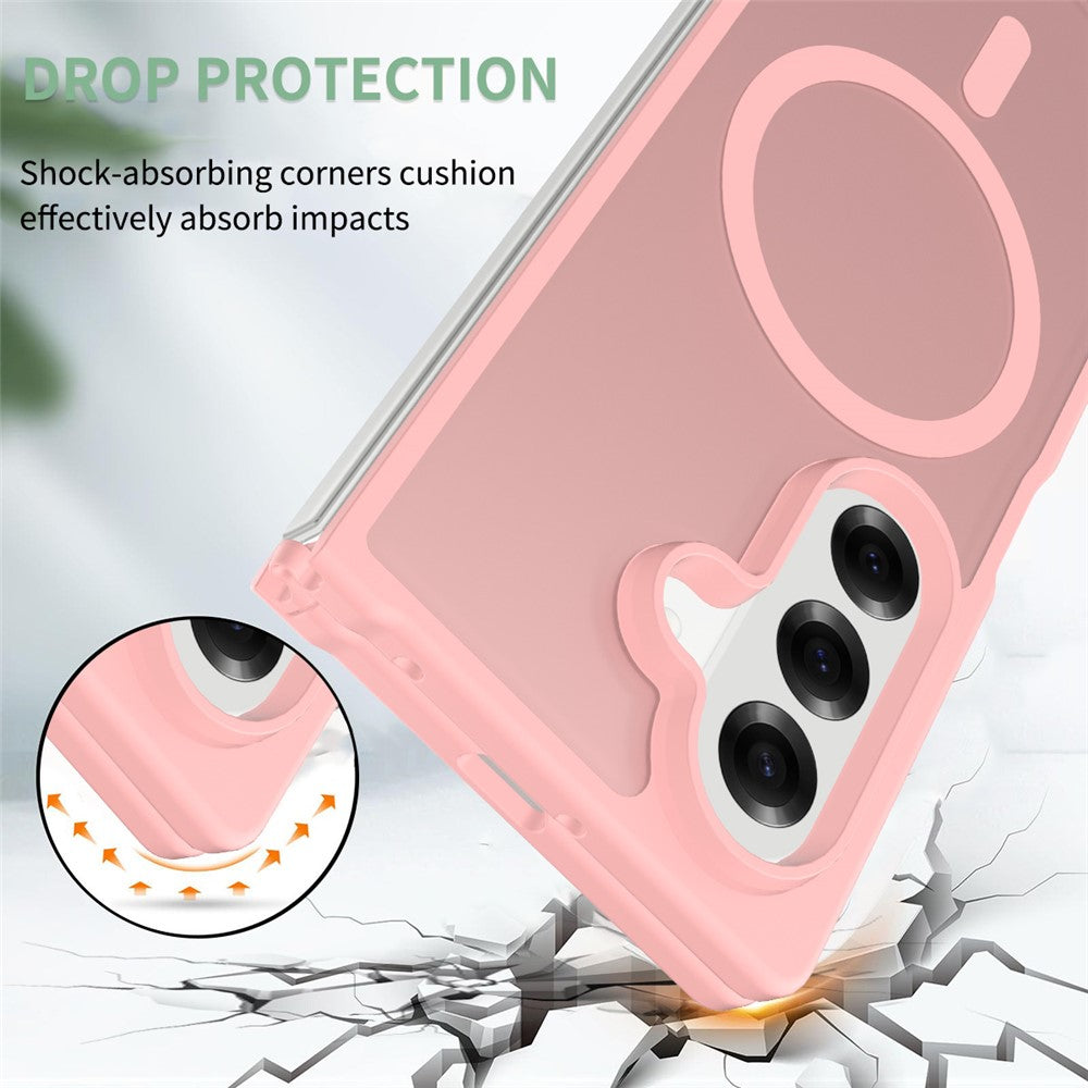 For Samsung Galaxy Z Fold7 5G Case Compatible with MagSafe TPU Frame Acrylic Back Phone Cover Skin Touch - Pink