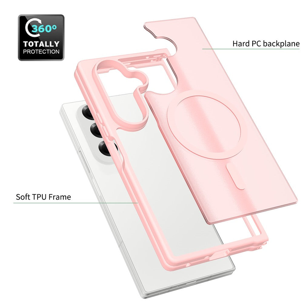 For Samsung Galaxy Z Fold7 5G Case Compatible with MagSafe TPU Frame Acrylic Back Phone Cover Skin Touch - Pink