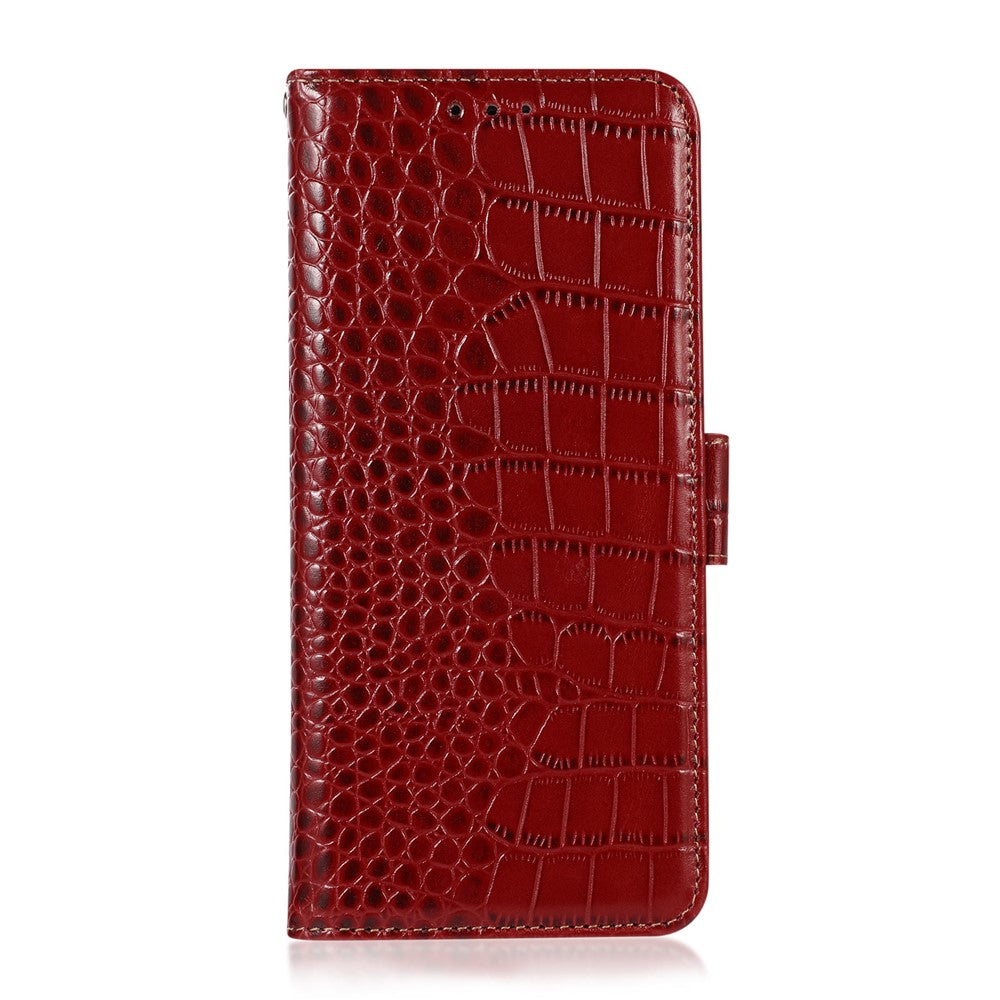 For iPhone 17 Pro Max Case Crocodile Texture Genuine Cow Leather Phone Wallet Cover - Red
