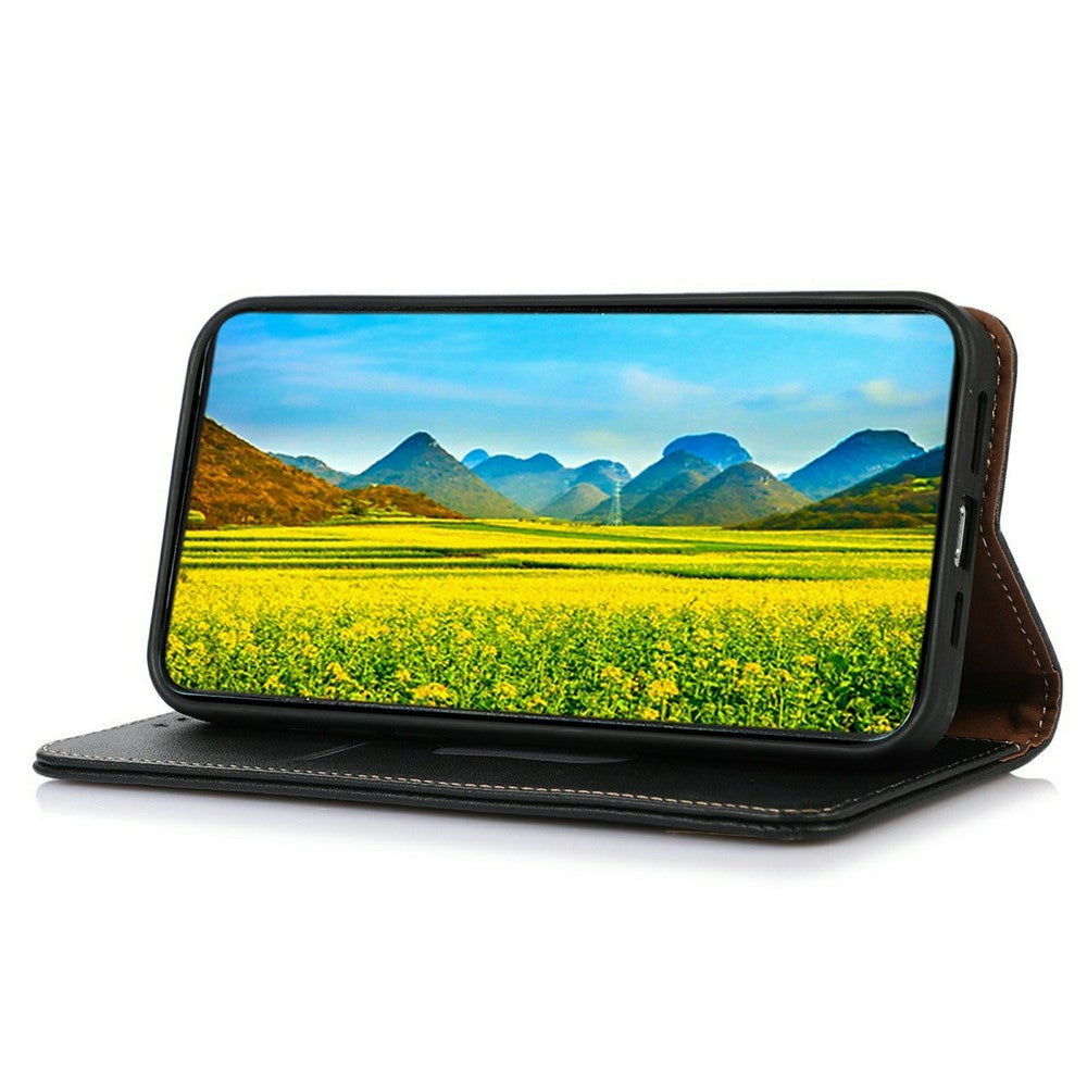 KHAZNEH For iPhone 17 Pro Max Case Wallet Genuine Cow Leather Phone Cover Nappa Texture - Black