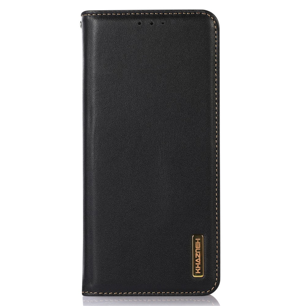 KHAZNEH For iPhone 17 Pro Max Case Wallet Genuine Cow Leather Phone Cover Nappa Texture - Black