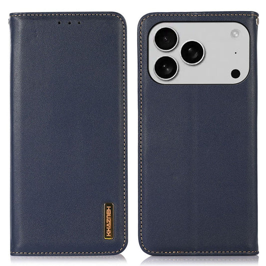 KHAZNEH For iPhone 17 Pro Max Case Wallet Genuine Cow Leather Phone Cover Nappa Texture - Blue
