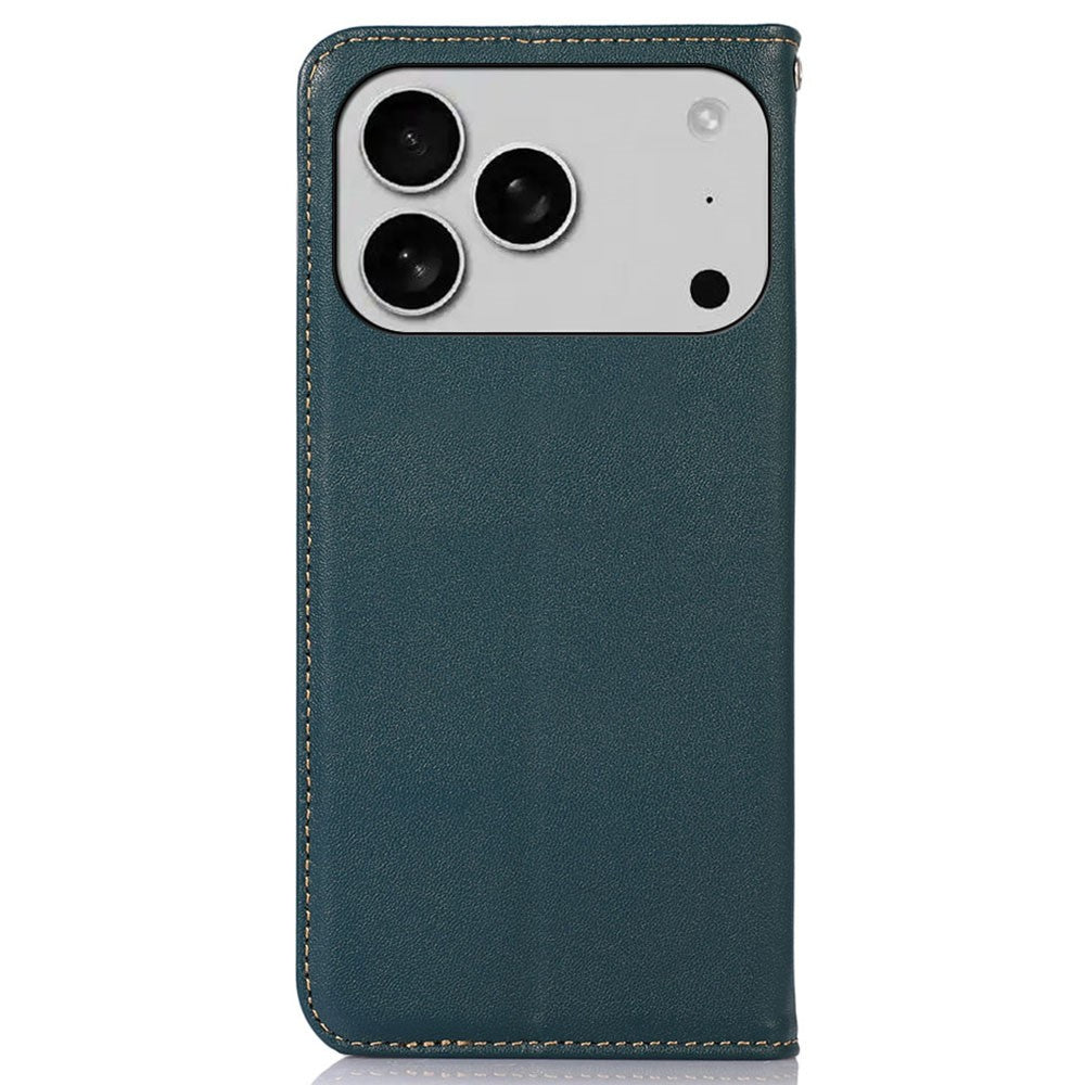 KHAZNEH For iPhone 17 Pro Max Case Wallet Genuine Cow Leather Phone Cover Nappa Texture - Green