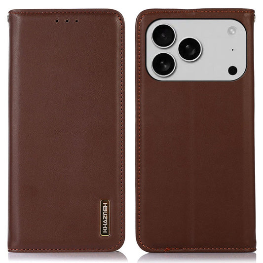 KHAZNEH For iPhone 17 Pro Max Case Wallet Genuine Cow Leather Phone Cover Nappa Texture - Brown