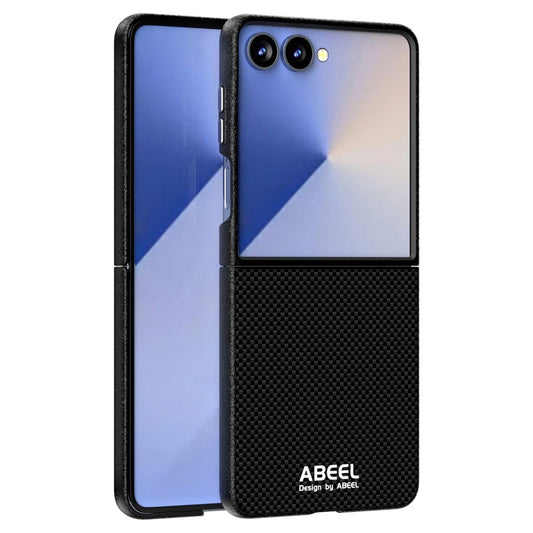 ABEEL For Samsung Galaxy Z Flip7 5G Case Compatible with MagSafe Printed PC Aluminum Alloy Leather Phone Cover - Black