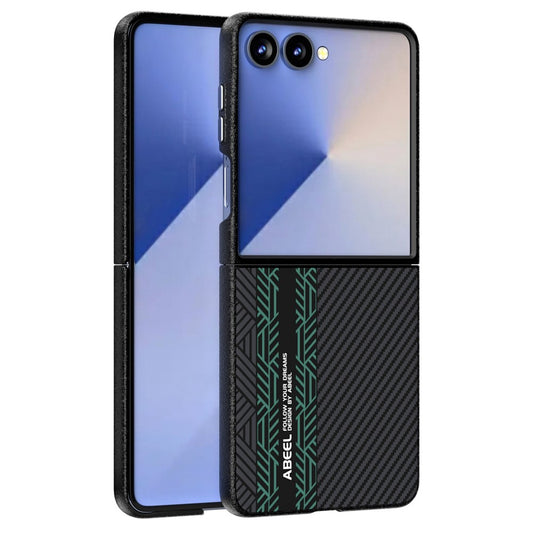 ABEEL For Samsung Galaxy Z Flip7 5G Case PC + Aluminum Alloy + PU Leather Phone Cover Compatible with MagSafe - Texture 2