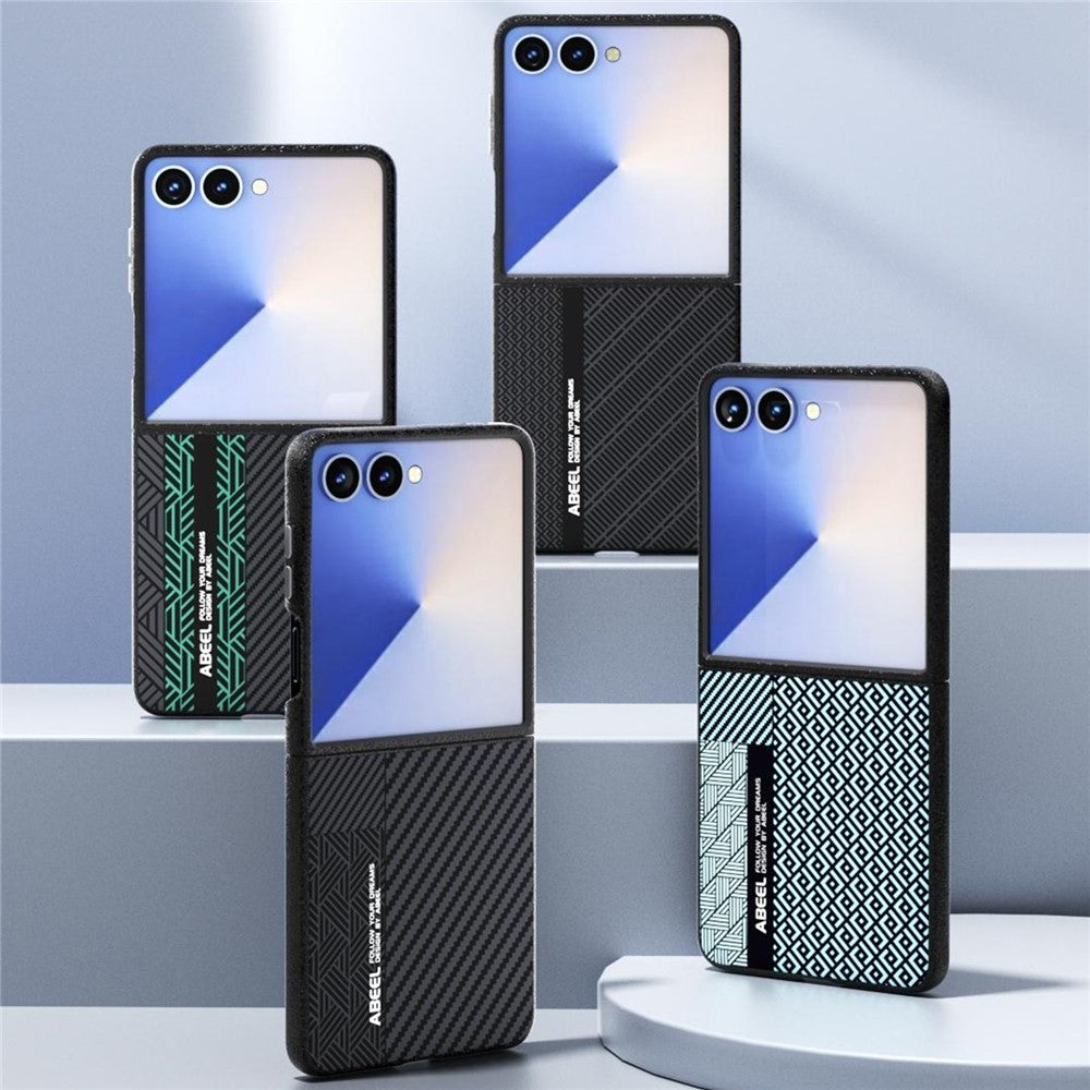 ABEEL For Samsung Galaxy Z Flip7 5G Case PC + Aluminum Alloy + PU Leather Phone Cover Compatible with MagSafe - Texture 2