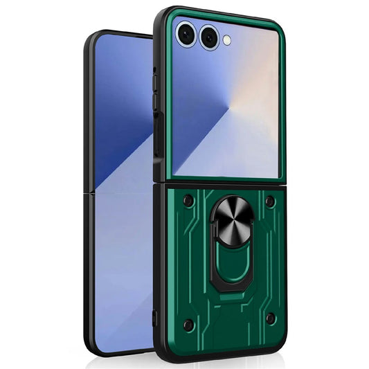 For Samsung Galaxy Z Flip7 5G Case Kickstand PC Phone Back Cover - Blackish Green