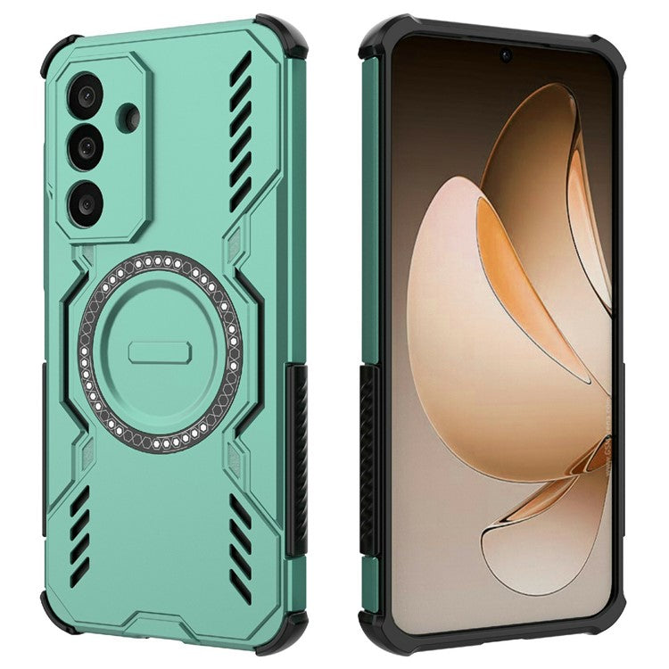 For Samsung Galaxy M56 5G Magnetic Case Butterfly Armor Hollow Heat Dissipation PC + TPU Phone Cover - Green