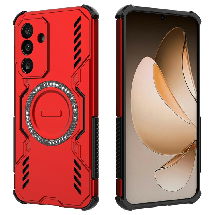 For Samsung Galaxy M56 5G Magnetic Case Butterfly Armor Hollow Heat Dissipation PC + TPU Phone Cover - Red