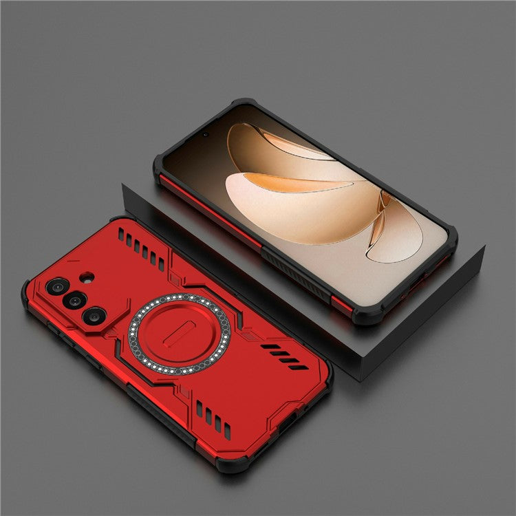 For Samsung Galaxy M56 5G Magnetic Case Butterfly Armor Hollow Heat Dissipation PC + TPU Phone Cover - Red