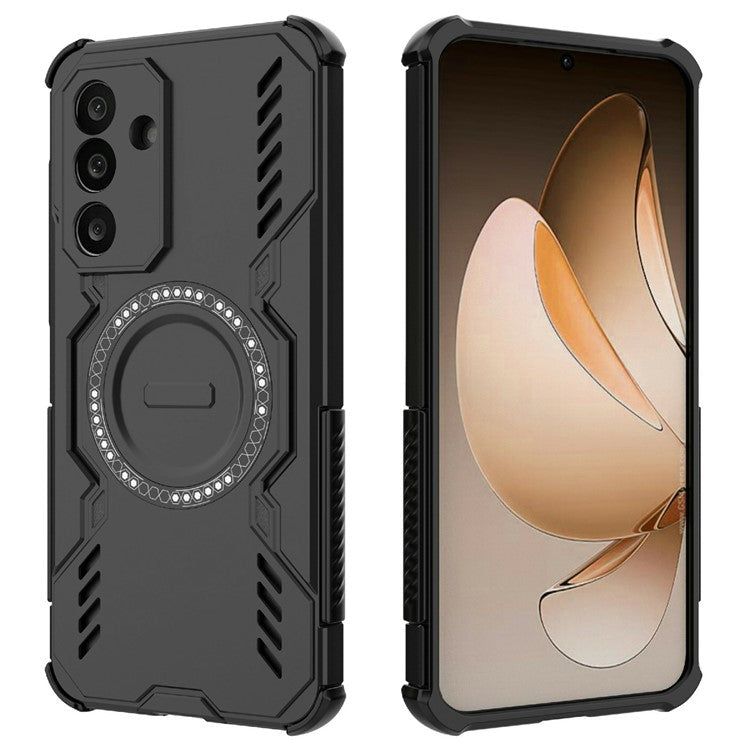 For Samsung Galaxy M56 5G Magnetic Case Butterfly Armor Hollow Heat Dissipation PC + TPU Phone Cover - Black