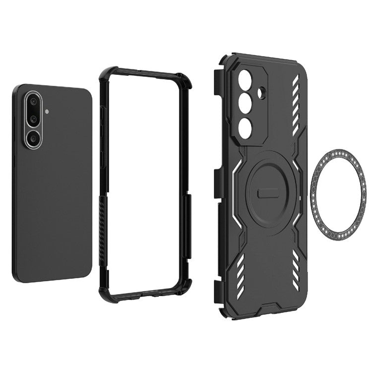 For Samsung Galaxy M56 5G Magnetic Case Butterfly Armor Hollow Heat Dissipation PC + TPU Phone Cover - Black