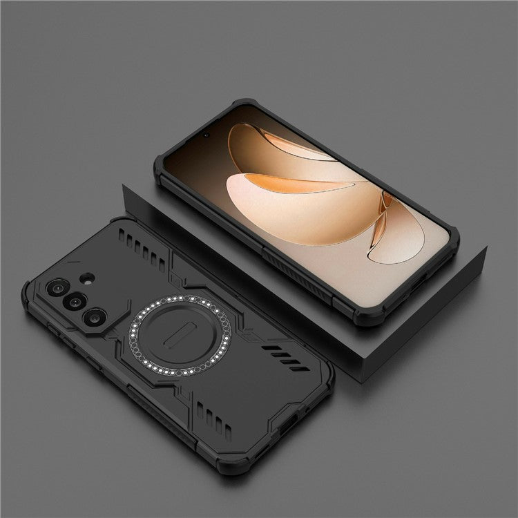 For Samsung Galaxy M56 5G Magnetic Case Butterfly Armor Hollow Heat Dissipation PC + TPU Phone Cover - Black