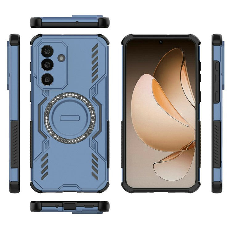 For Samsung Galaxy M56 5G Magnetic Case Butterfly Armor Hollow Heat Dissipation PC + TPU Phone Cover - Blue