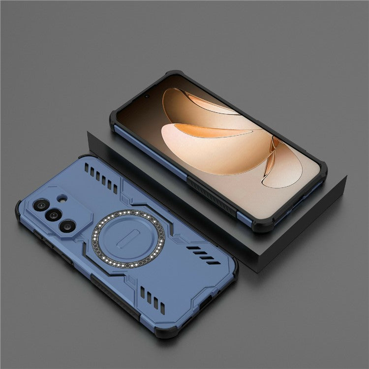 For Samsung Galaxy M56 5G Magnetic Case Butterfly Armor Hollow Heat Dissipation PC + TPU Phone Cover - Blue