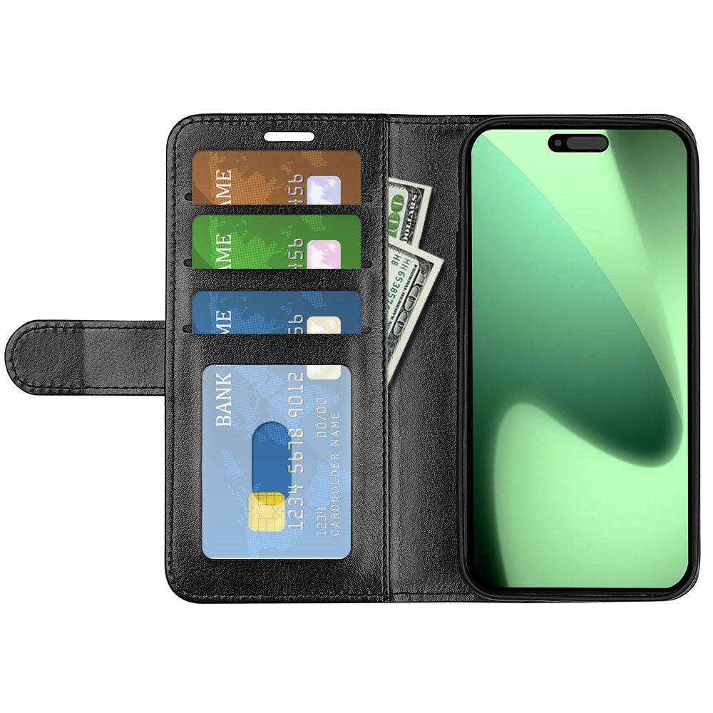 For iPhone 17 Pro Max Case Crazy Horse Texture Stand Leather Phone Cover - Black