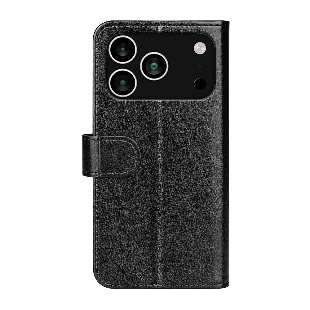 For iPhone 17 Pro Max Case Crazy Horse Texture Stand Leather Phone Cover - Black