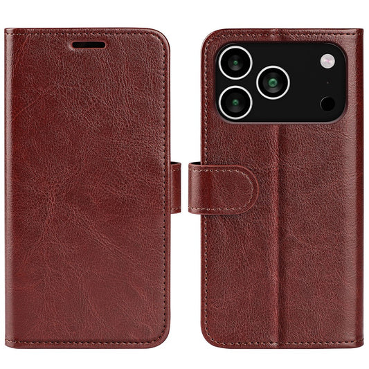 For iPhone 17 Pro Max Case Crazy Horse Texture Stand Leather Phone Cover - Brown