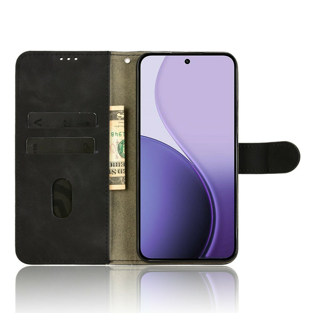 For Oppo Reno14 Pro 5G (Global) Leather Case Skin Feel Anti Drop Wallet Flip Phone Cover - Black