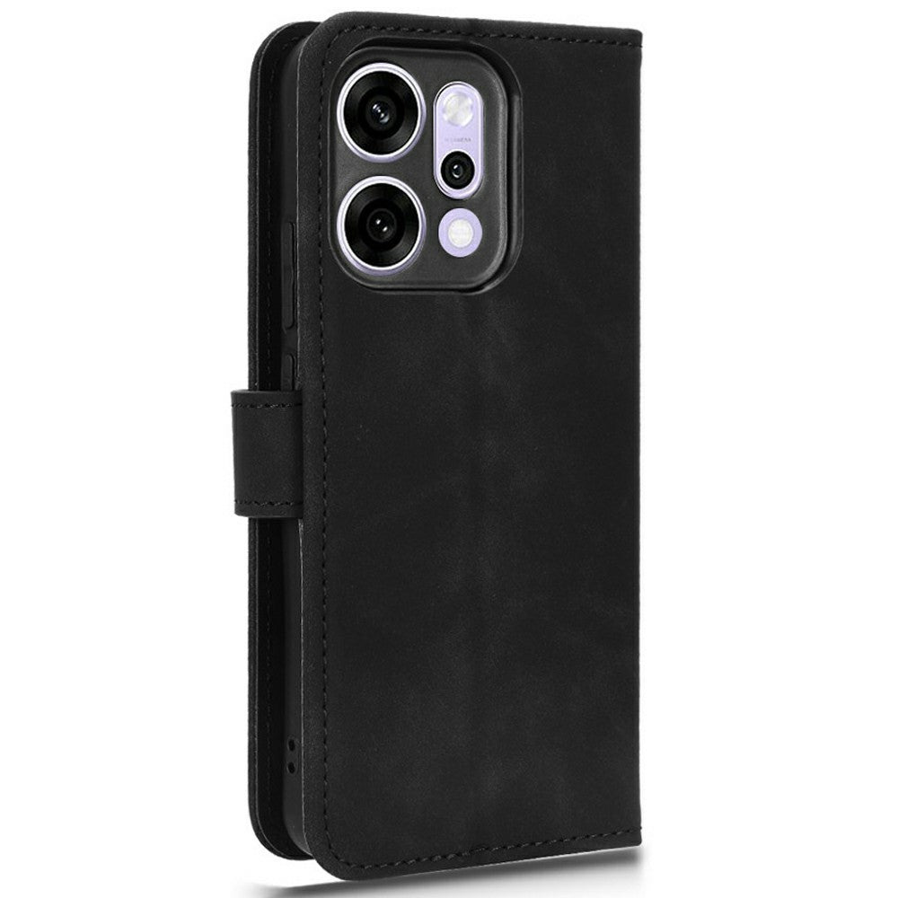 For Oppo Reno14 Pro 5G (Global) Leather Case Skin Feel Anti Drop Wallet Flip Phone Cover - Black