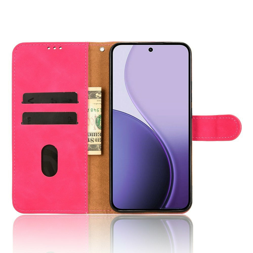 For Oppo Reno14 Pro 5G (Global) Leather Case Skin Feel Anti Drop Wallet Flip Phone Cover - Rose