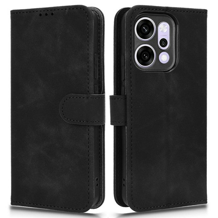 For Oppo Reno14 5G (Global) Leather Case Skin Feel Anti Drop Wallet Flip Phone Cover - Black