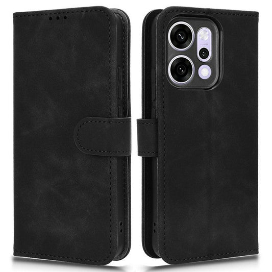 For Oppo Reno14 5G (Global) Leather Case Skin Feel Anti Drop Wallet Flip Phone Cover - Black