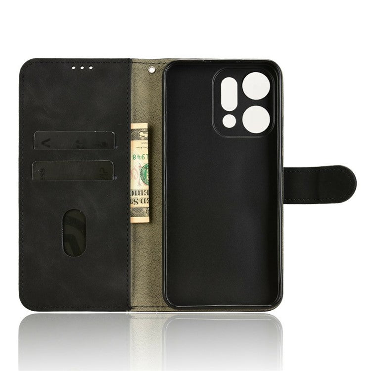 For Oppo Reno14 5G (Global) Leather Case Skin Feel Anti Drop Wallet Flip Phone Cover - Black