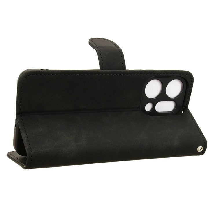 For Oppo Reno14 5G (Global) Leather Case Skin Feel Anti Drop Wallet Flip Phone Cover - Black