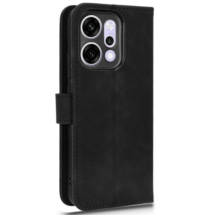 For Oppo Reno14 5G (Global) Leather Case Skin Feel Anti Drop Wallet Flip Phone Cover - Black