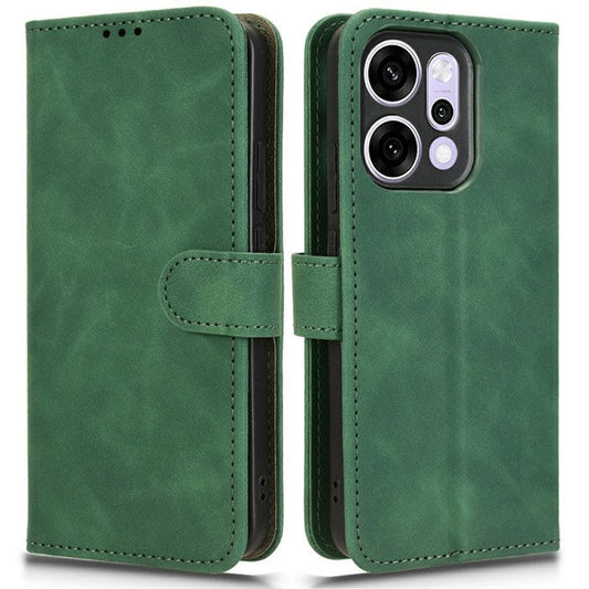 For Oppo Reno14 5G (Global) Leather Case Skin Feel Anti Drop Wallet Flip Phone Cover - Green