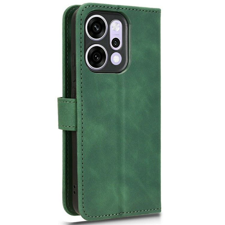 For Oppo Reno14 5G (Global) Leather Case Skin Feel Anti Drop Wallet Flip Phone Cover - Green