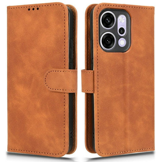 For Oppo Reno14 5G (Global) Leather Case Skin Feel Anti Drop Wallet Flip Phone Cover - Brown