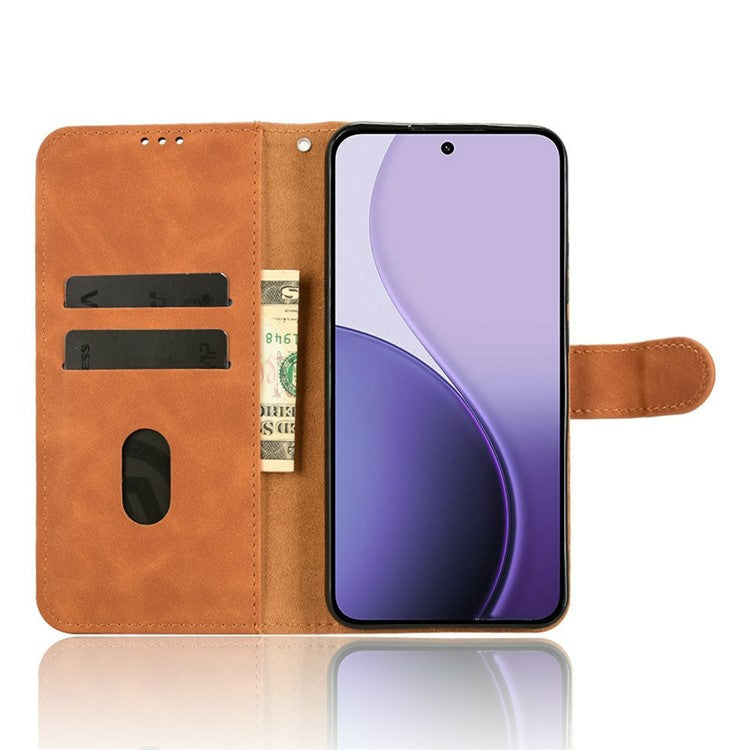 For Oppo Reno14 5G (Global) Leather Case Skin Feel Anti Drop Wallet Flip Phone Cover - Brown